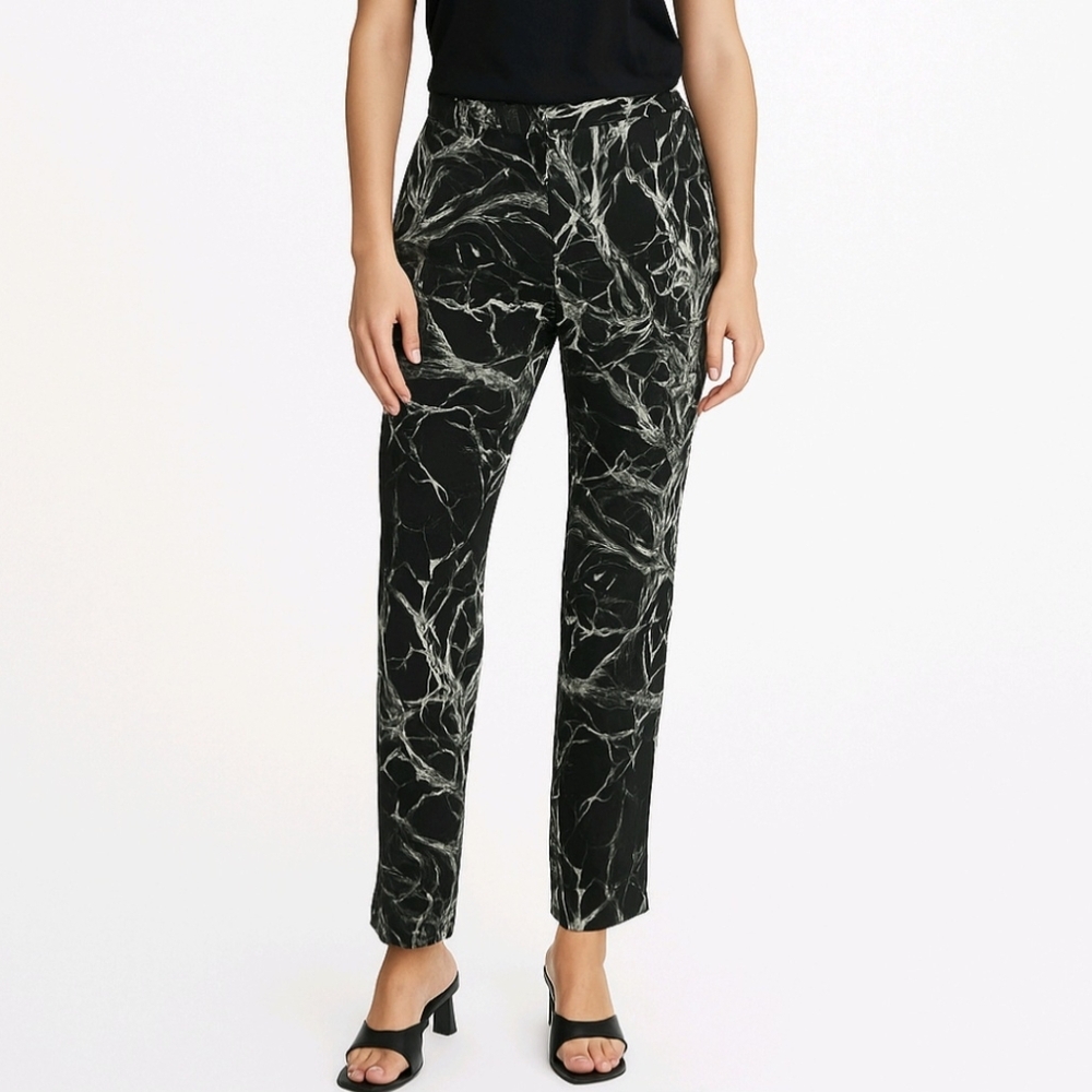 Haute Hippie Pants Straight Leg 100% SILK Black & White With Pockets Siz…